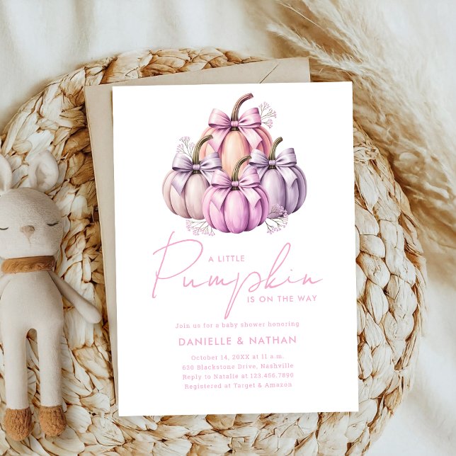 Convite chá de fraldas de abóbora, arco rosa-branca (Criador carregado)