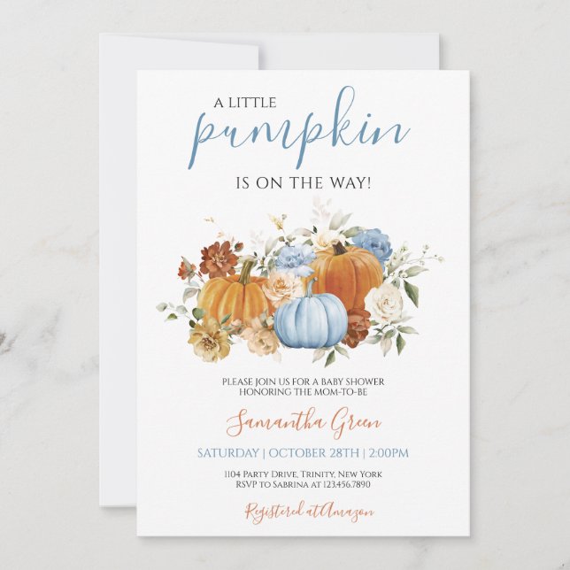 Convite Chá de fraldas de abóbora azul (Frente)