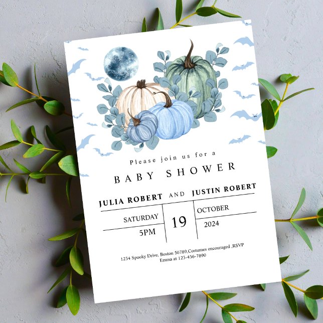 Convite chá de fraldas de abóbora azul de outono moderno (Criador carregado)