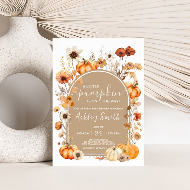 Convite Chá de fraldas de abóbora de flor selvagem (Wildflower Pumpkin Baby Shower Invitation
)