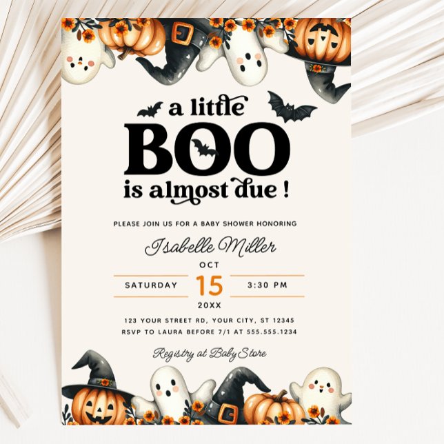 Convite Chá de fraldas de Abóbora de Queda de Boo Hallowee (Halloween Little Boo Fall Pumpkin Baby Shower Invitation)