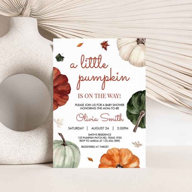 Convite Chá de fraldas de Abóbora de Queda de Burgundy (Fall Pumpkin Baby Shower Invitation)