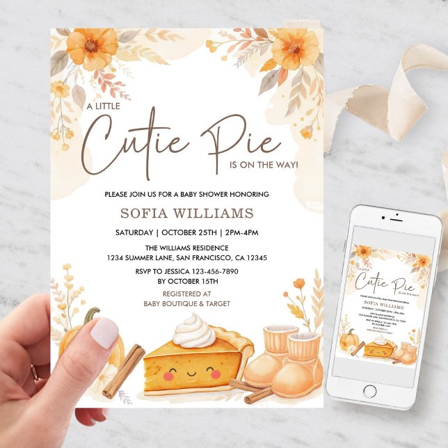 Convite Chá de fraldas de Abóbora do outono (Fall Baby Shower Invitation with Pumpkin Pie and Cinnamon Accents)