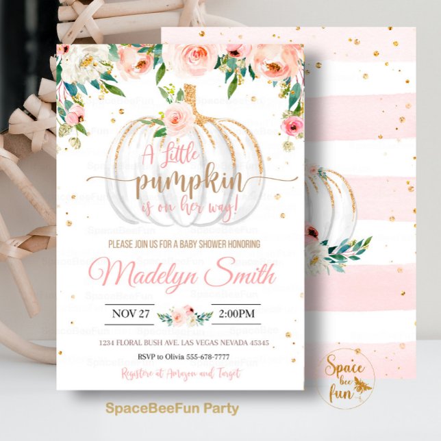 Convite Chá de fraldas De Abóbora Está A Caminho Um Pouco  (Criador carregado)