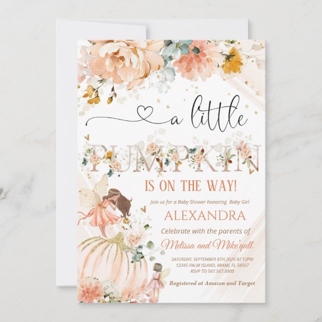 Convite Chá de fraldas De Abóbora Está A Caminho Um Pouco  (Frente)