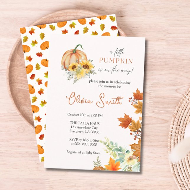 Convite Chá de fraldas de Abóbora Floral (Floral Pumpkin Baby Shower Invite)
