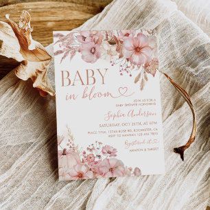 Convite Chá de fraldas de Abóbora Floral Boho Fall