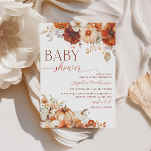 Convite Chá de fraldas de Abóbora Floral Boho Fall