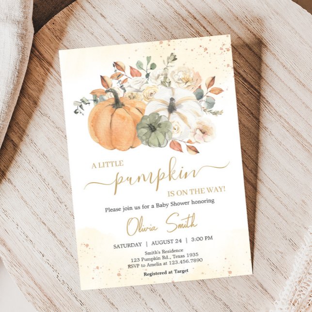 Convite Chá de fraldas de Abóbora Floral de outono (A Little Pumpkin Baby Shower Invitation)