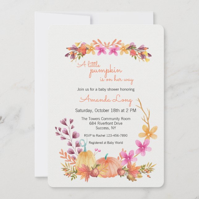 Convite Chá de fraldas de Abóbora Menina (Frente)