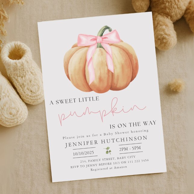 Convite Chá de fraldas de Abóbora Menina de Queda (Fall Girl Pumpkin Baby Shower Invitation)
