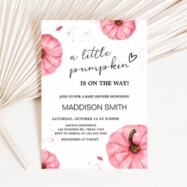 Convite Chá de fraldas de Abóbora Mínima Rosa (Pink Pumpkin Minimalist Baby Shower Invitation)