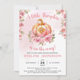 Convite Chá de fraldas de abóbora rosa e Dourado para o Di