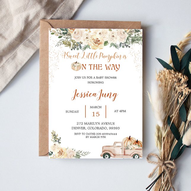 Convite Chá de fraldas De Abóbora Uma Pequena Pumpkin Doce (Criador carregado)