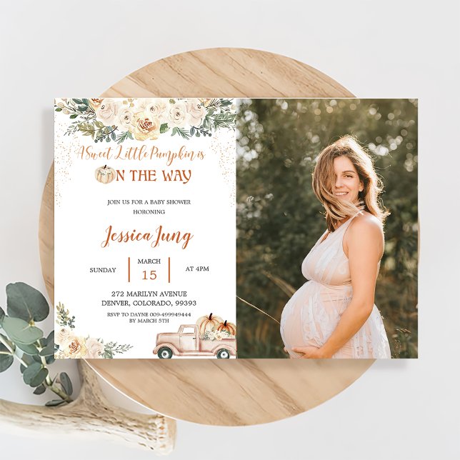 Convite Chá de fraldas De Abóbora Uma Pequena Pumpkin Doce (Criador carregado)