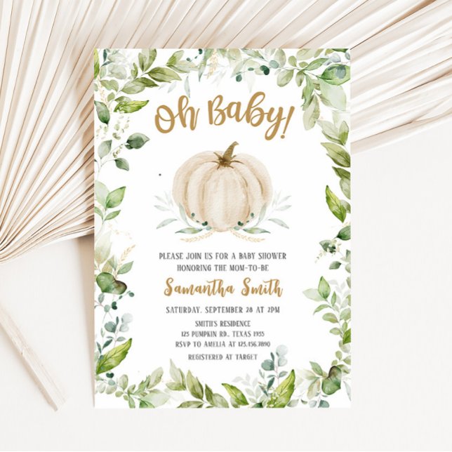 Convite Chá de fraldas de Abóbora Verde (Oh Baby Greenery Baby Shower Invitation)