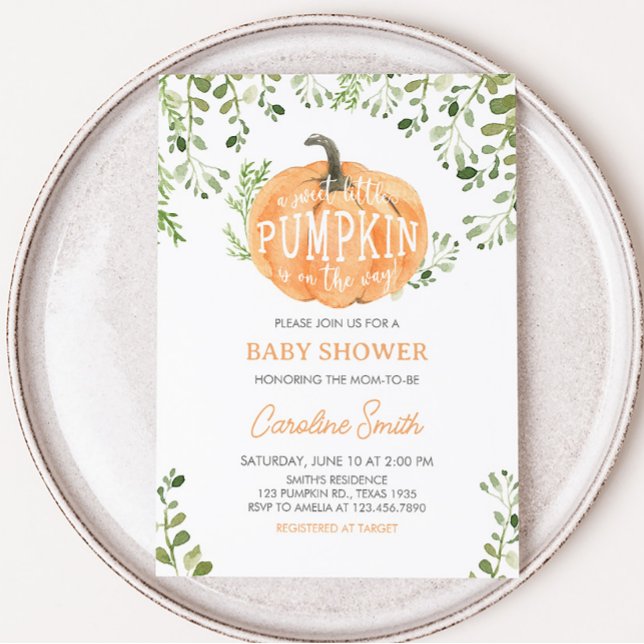 Convite Chá de fraldas de Abóbora Verde (A Sweet Little Pumpkin is on the Way Baby Shower Invitation)