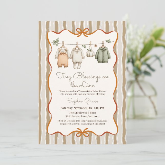 Convite Chá de fraldas de Ação de Graças | Cozy Clotheslin (Em pé/Frente)