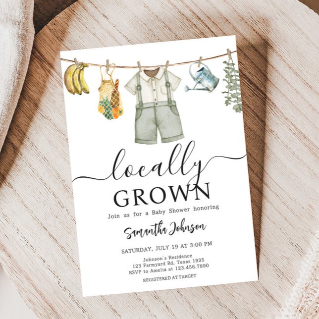 Convite Chá de fraldas de Agricultores Cultivados Localmen (Farmers Locally Grown Baby Shower Invitation)