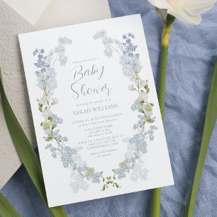 Convite Chá de fraldas de Água Floral Azul Elegante