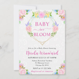 Convite Chá de fraldas de água rosa e amarelo