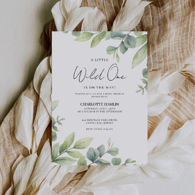 Convite Chá de fraldas de água verde (Watercolor Greenery Baby Shower Invitation)