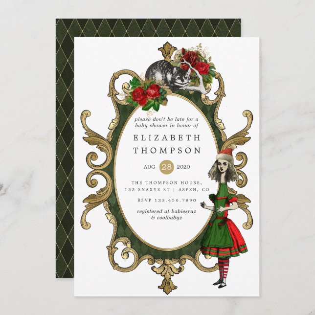 Convite Chá de fraldas De Alice No País Das Maravilhas (Frente/Verso)