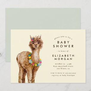 Convite Chá de fraldas de Alpaca de Aquarela Doce