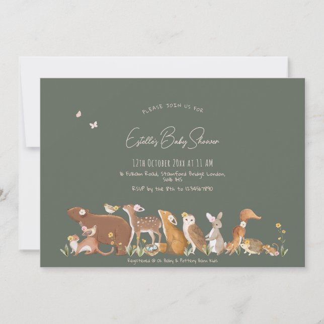 Convite Chá de fraldas de Amigos da Floresta de Animais da (Frente)