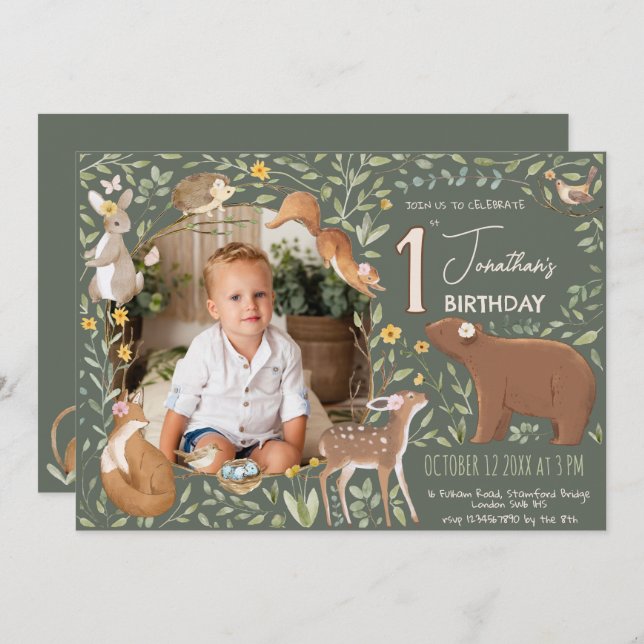 Convite Chá de fraldas de Amigos da Floresta de Animais da (Frente/Verso)