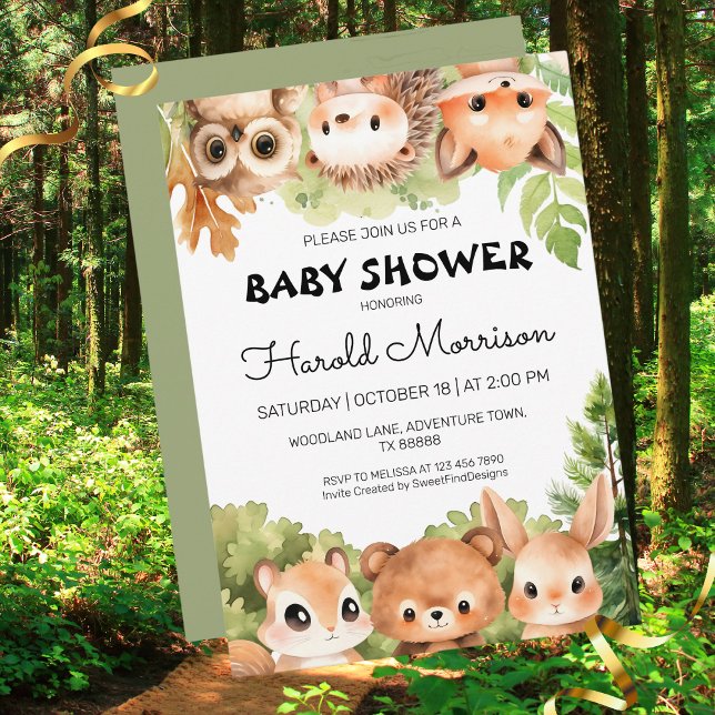Convite Chá de fraldas de Amigos Florestais Encantadores d (Woodland Charming Forest Friends Baby Shower Invitation)