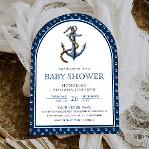 Convite Chá de fraldas de Âncora Azul Marinho Elegante
