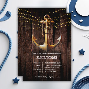 Convite Chá de fraldas de Âncora Dourada Russo