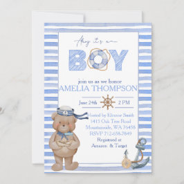 Convite Chá de fraldas de âncora náutica azul