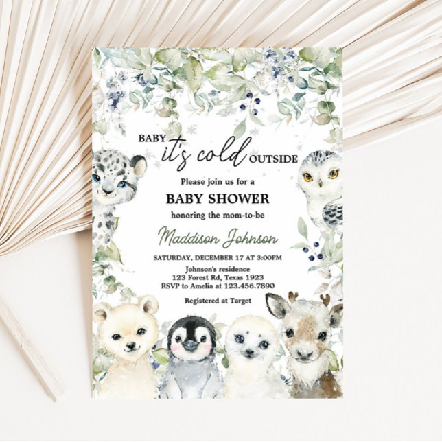 Convite Chá de fraldas de animais árcticos (Cold Outside Arctic Animals Baby Shower Invitation)