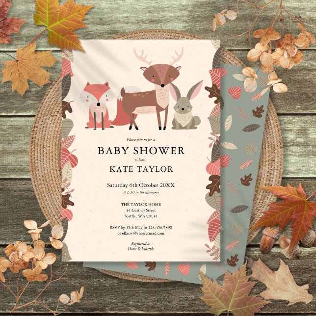 Convite Chá de fraldas De Animais Da Floresta (Woodland Animals Baby Shower Invitation)