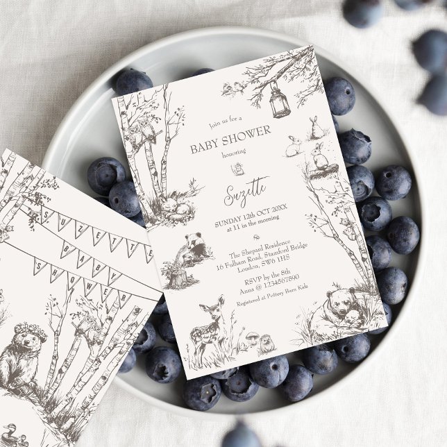 Convite Chá de fraldas De Animais Da Floresta (Criador carregado)