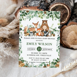 Convite Chá de fraldas de Animais da Floresta Chic Greene