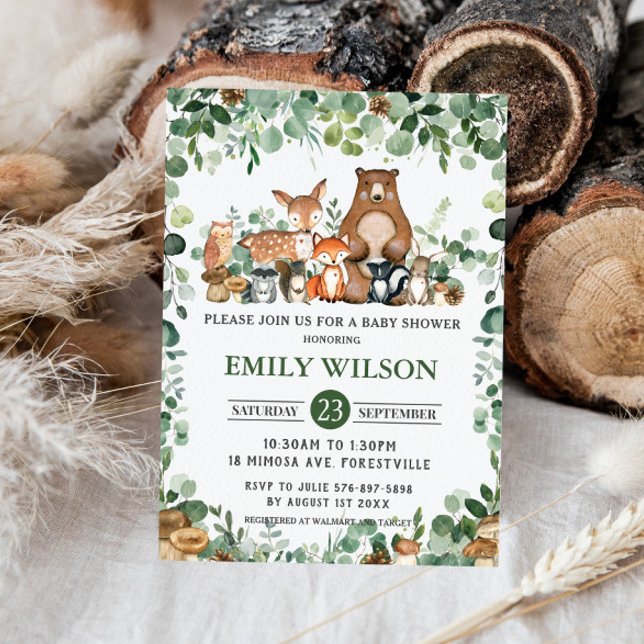Convite Chá de fraldas de Animais da Floresta Chic Greener (Criador carregado)