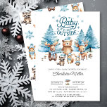 Convite Chá de fraldas de Animais da Floresta de inverno<br><div class="desc">Este belo convite para o chá de fraldas de inverno mostra o ditado "Baby It's Fold Outside" e os pequenos animais de floresta mais bonitos vestidos de chapéu e cachecol - veados, ursos, alças, guaxinins e coelhinhos com flocos de neve azuis espalhados. O convite é definido em um plano de...</div>