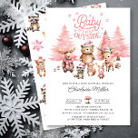 Convite Chá de fraldas de Animais da Floresta de inverno<br><div class="desc">Este belo convite para o chá de fraldas de inverno mostra o ditado "Baby It's Fold Outside" e os pequenos animais de floresta mais bonitos vestidos de chapéu e cachecol - veados, ursos, alças, guaxinins e coelhinhos com flocos de neve rosa espalhados. O convite é definido em um plano de...</div>