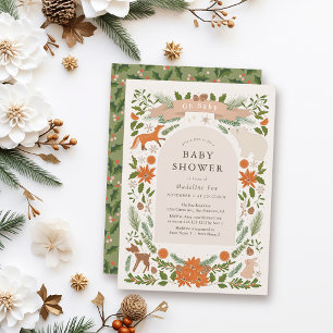 Convite Chá de fraldas De Animais Da Floresta De Inverno