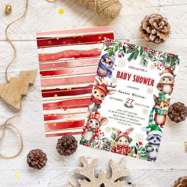 Convite Chá de fraldas de Animais da Floresta de inverno (Criador carregado)