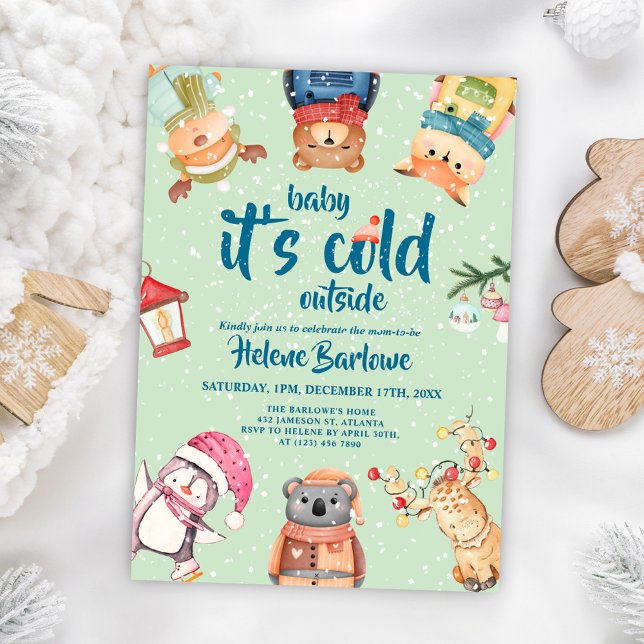 Convite Chá de fraldas De Animais Da Floresta De Inverno C (Cute Elegant Winter Woodland Animals Baby Shower Invitation)