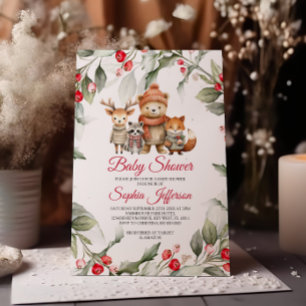 Convite Chá de fraldas de Animais da Floresta de Natal