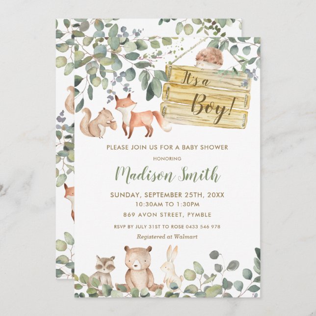 Convite Chá de fraldas De Animais Da Floresta Do Cerrado (Frente/Verso)