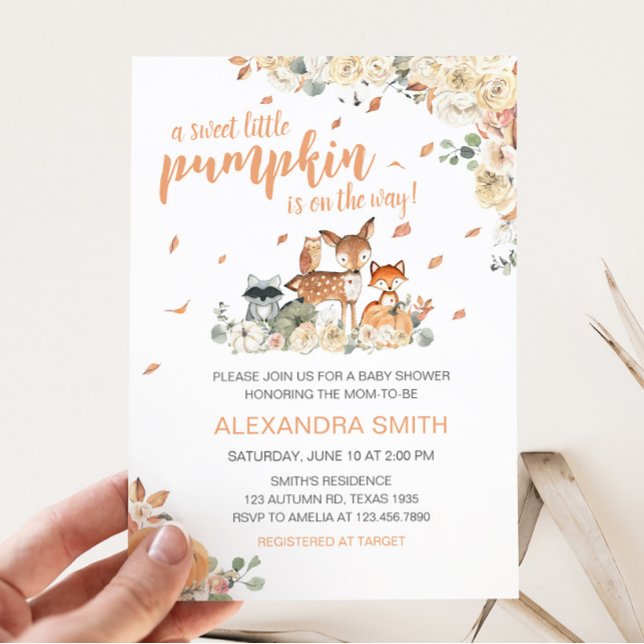 Convite Chá de fraldas De Animais Da Floresta Em Queda (Floral Woodland Baby Shower Invitation)