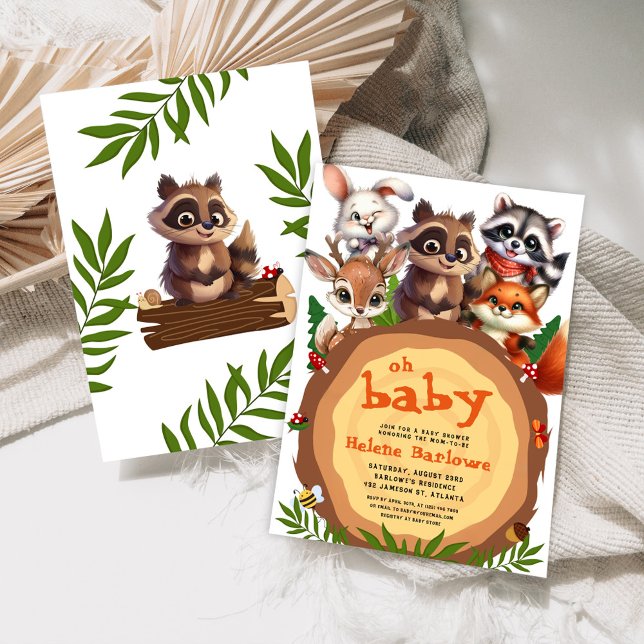 Convite Chá de fraldas de Animais da Floresta Marinha (Cute Woodland Forest Animals Baby Shower Invitation)