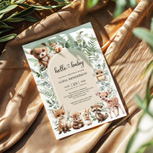 Convite Chá de fraldas de Animais da Floresta Modern Boho 
