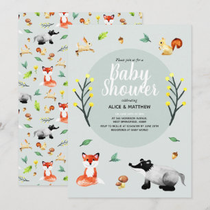 Convite Chá de fraldas de Animais da Floresta Russa